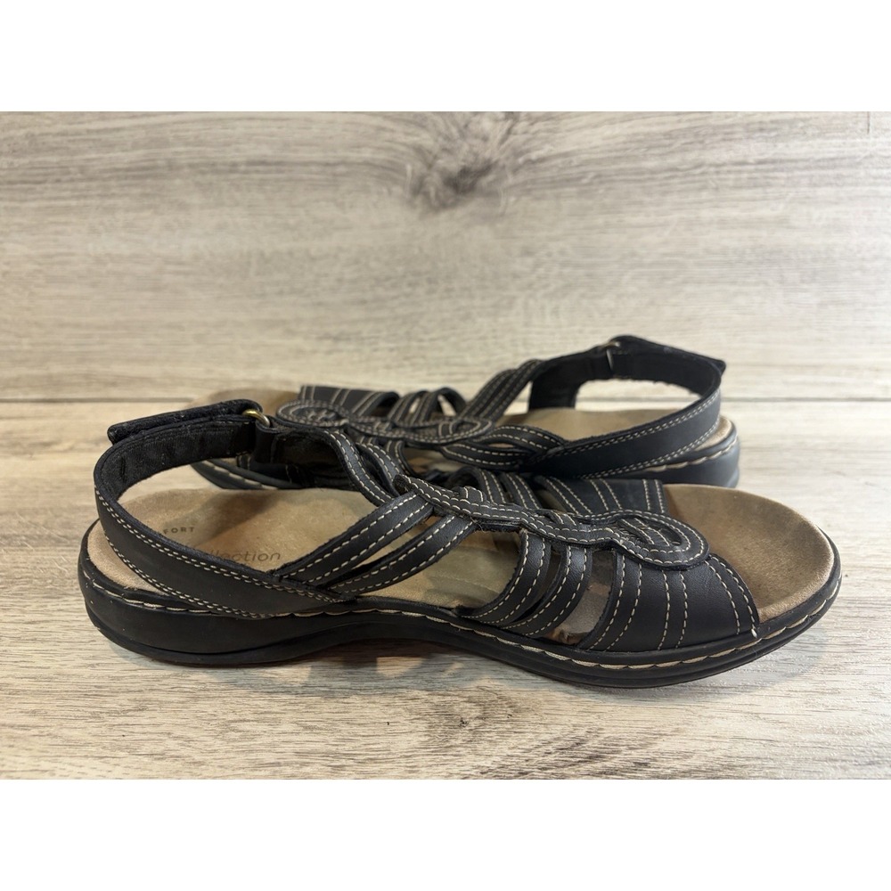 Clarks Collection Women's Leisa Janna Black Leather Open Toe Sandals Size 7.5 - Picture 6 of 8